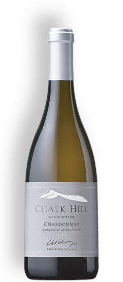 A bottle of 2021 Chalk Hill Estate Chardonnay, Chalk Hill