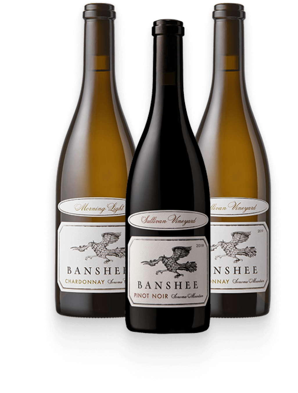 three bottles of banshee wines on a white background